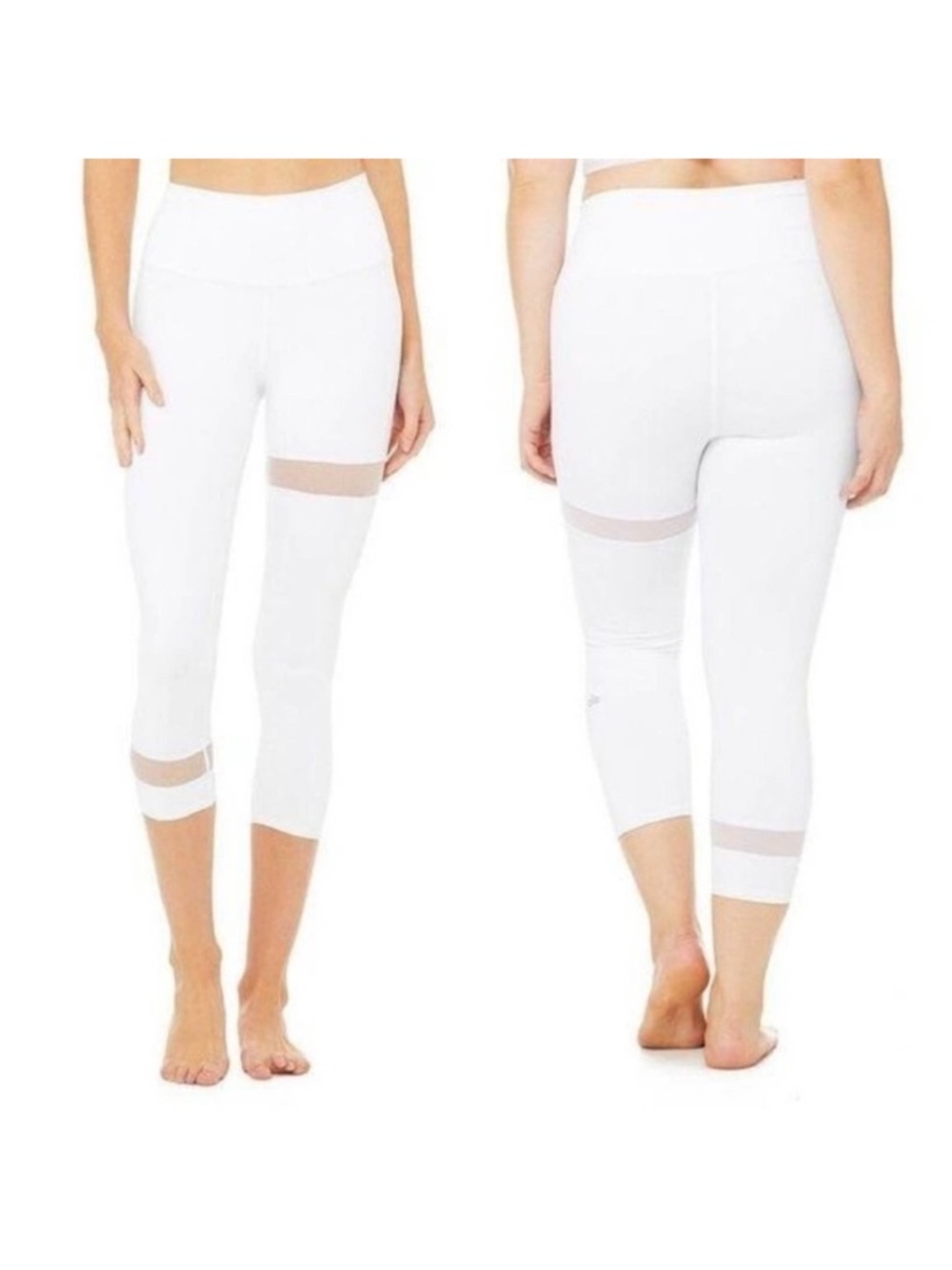 ALO Yoga White Capri Leggings with Sheer Mesh Insets